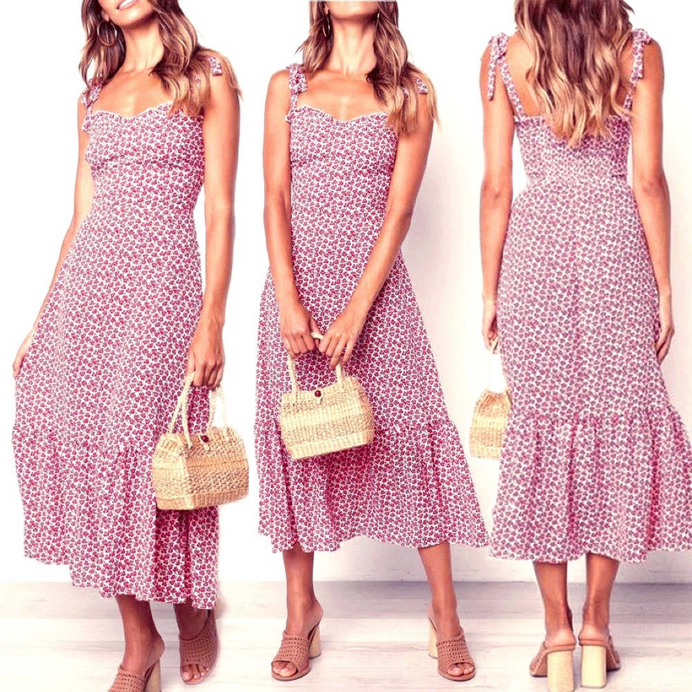 Sexy Suspender Printed Long Dress